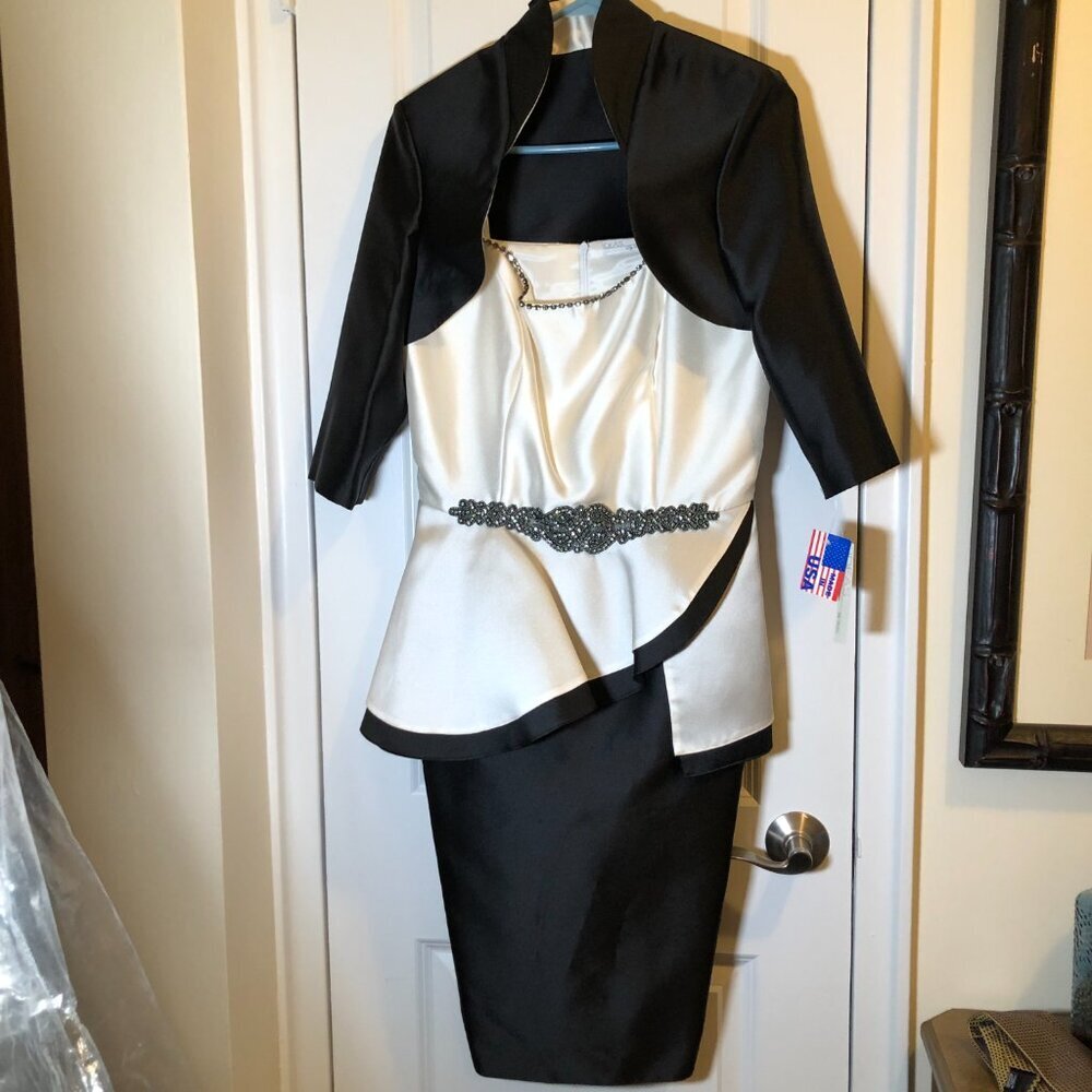Ideas by Barbara Mother of the Bride Evening Dress Black/Ivory 3958--15 S M NWT - Picture 9 of 14